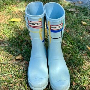 Hunter Kids Light Blue Patterned Rain Boots